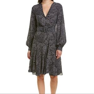 Michael Kors COLLECTION Belted Silk Paisley Print Dress in "Slate Multi” NEW